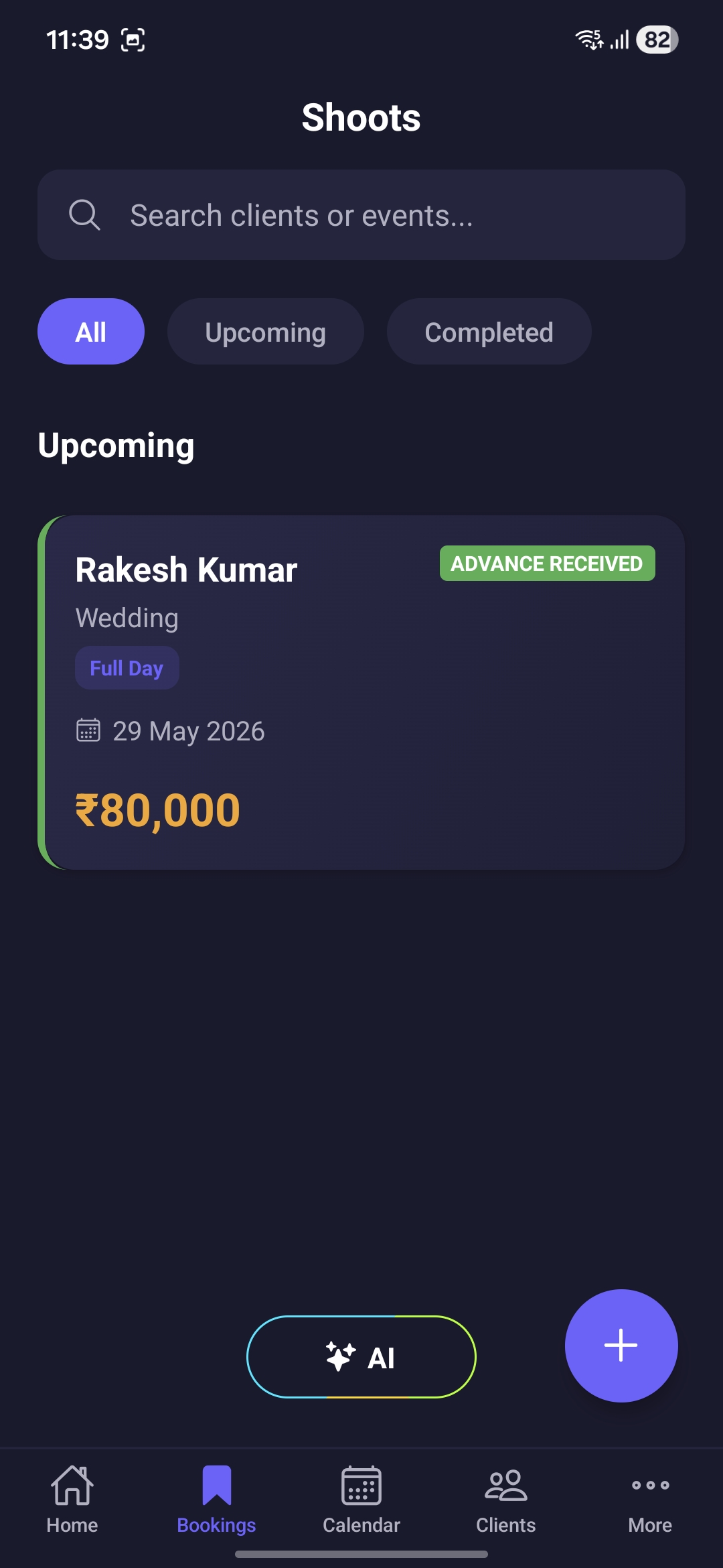 Bookings screen